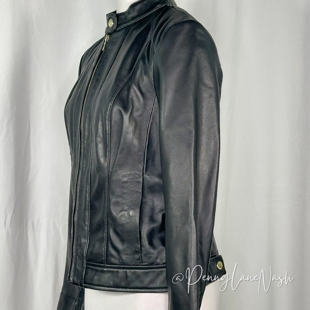 Cole Haan Zip-Front Lamb Leather Racer Jacket S Black - Picture 8 of 13